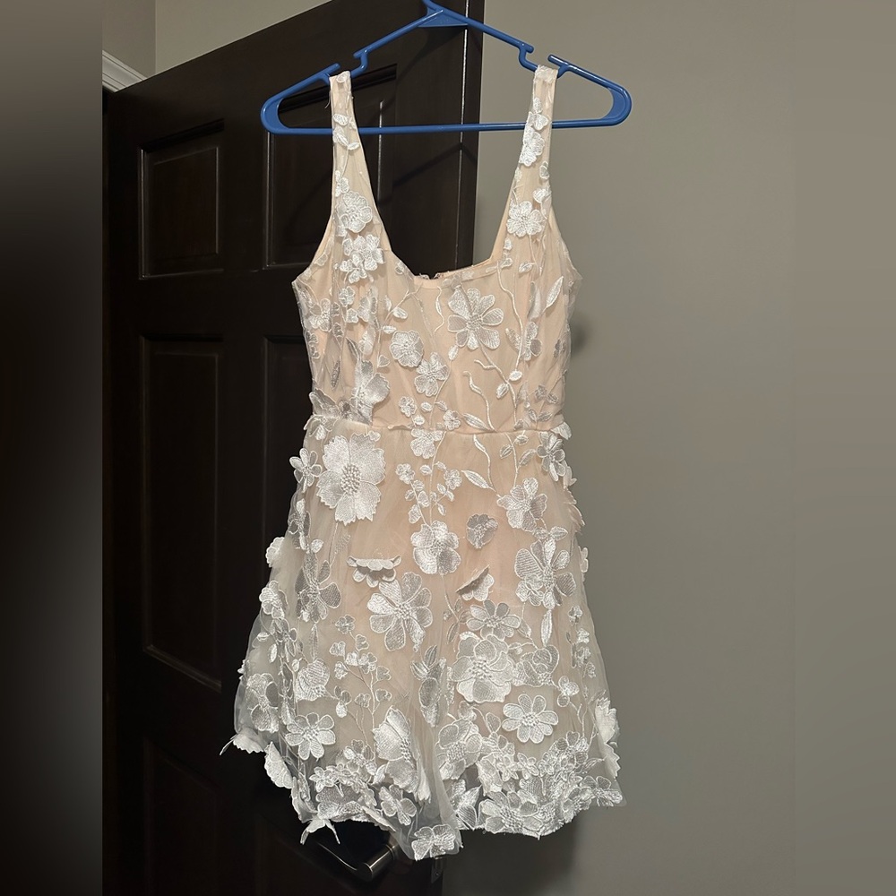 Lulus Divine Intentions White 3D Floral Embroidered Skater Dress